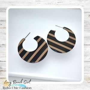 Brown Striped Acrylic Earrings